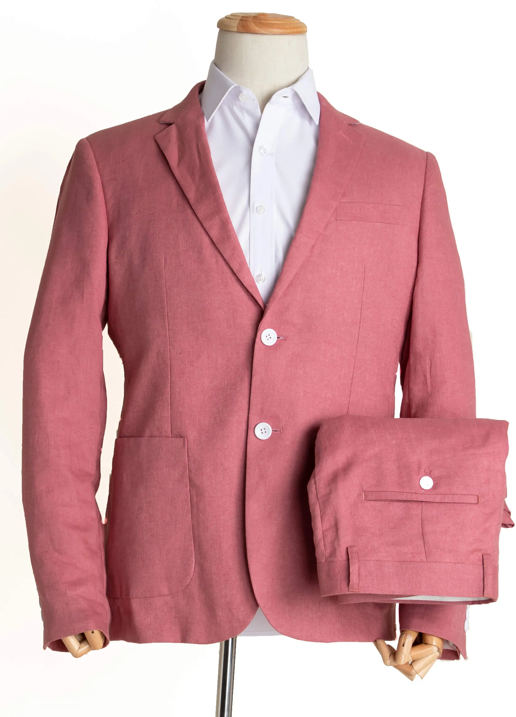 1PA1 Men's 100% Linen Red Jacket Trousers 2-Pieces Suit Set