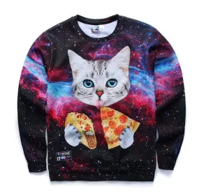 3D Cat & Pizza Print Men's Sweatshirt