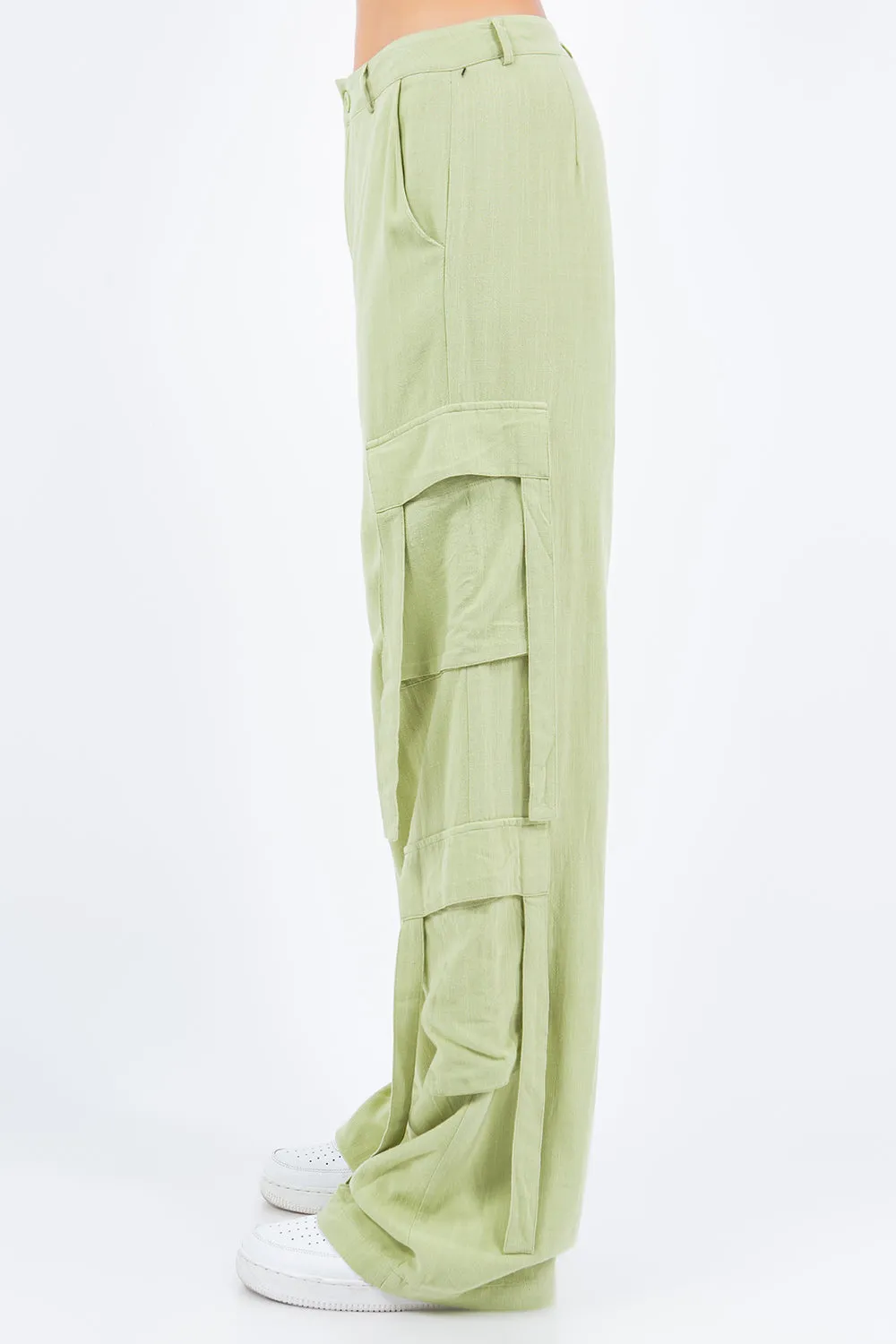 American Bazi Linen Wide Leg Cargo Pants