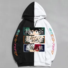 Anime My Hero Academia Hoodies Cool Shoto Todoroki Bakugou Deku Pullover Hooded Sweatshirt Patchwork Men&#39;s Long Sleeve Tops