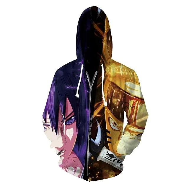 Anime Naruto Kakashi Boruto 3D Hoody Uzumaki Jacket Uchiha Sasuke Akatsuki Tops Hoodies Sweatshirt Thin Zipper Coat Streetwear