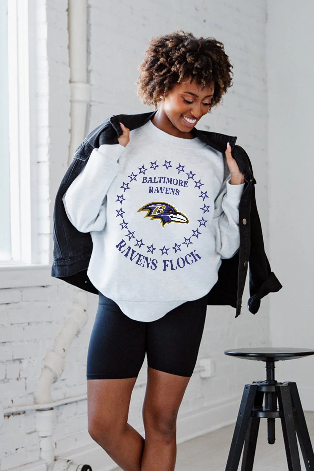 BALTIMORE RAVENS SUPERSTAR PREMIUM FLEECE DROP SHOULDER CREWNECK PULLOVER