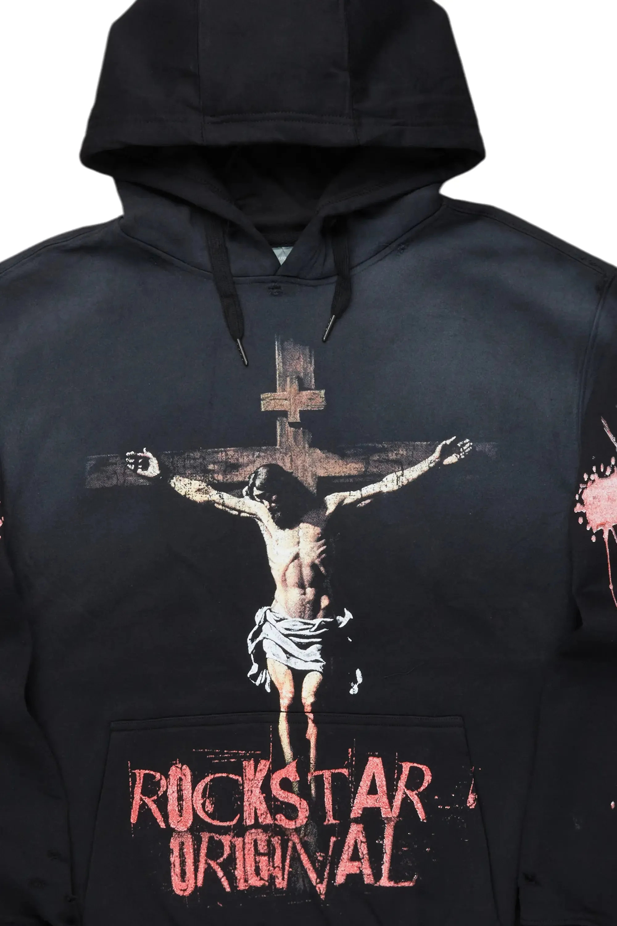 Barke Black Graphic Distressed Hoodie