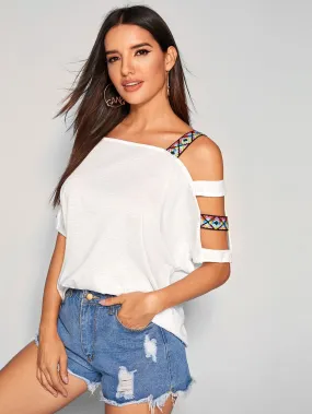 Batwing Cold Shoulder Tape Detail Top