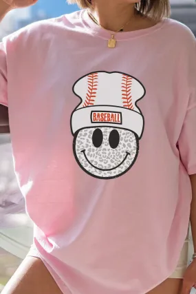 Beanie Baseball Happy Face Short Sleeve Relaxed Fit T-Shirt