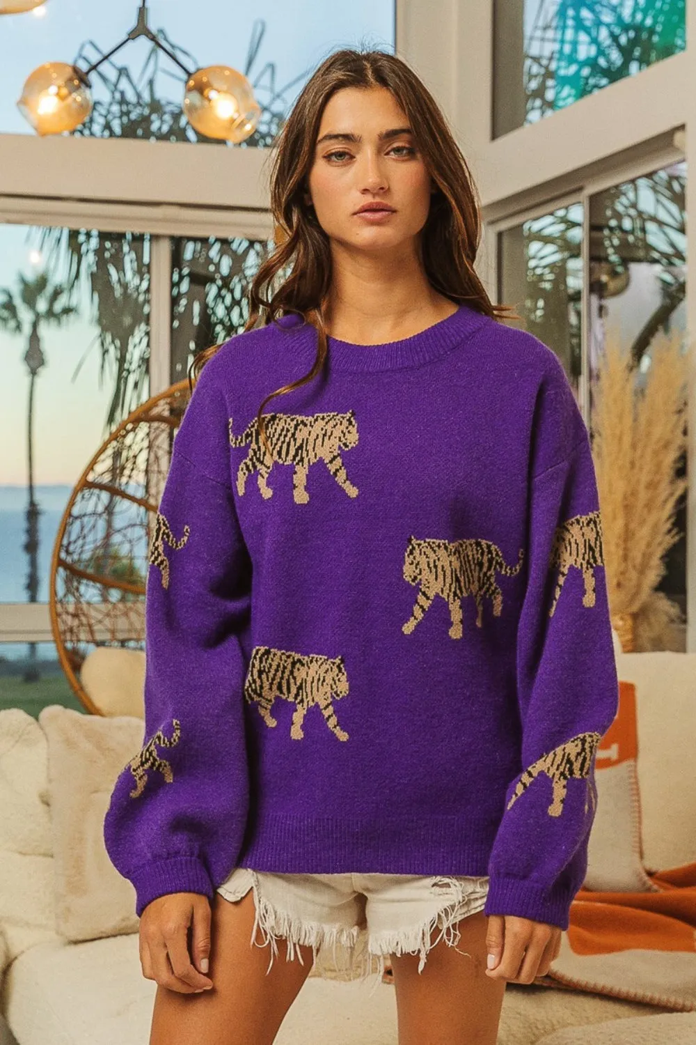 BiBi Tiger Pattern Long Sleeve Sweater