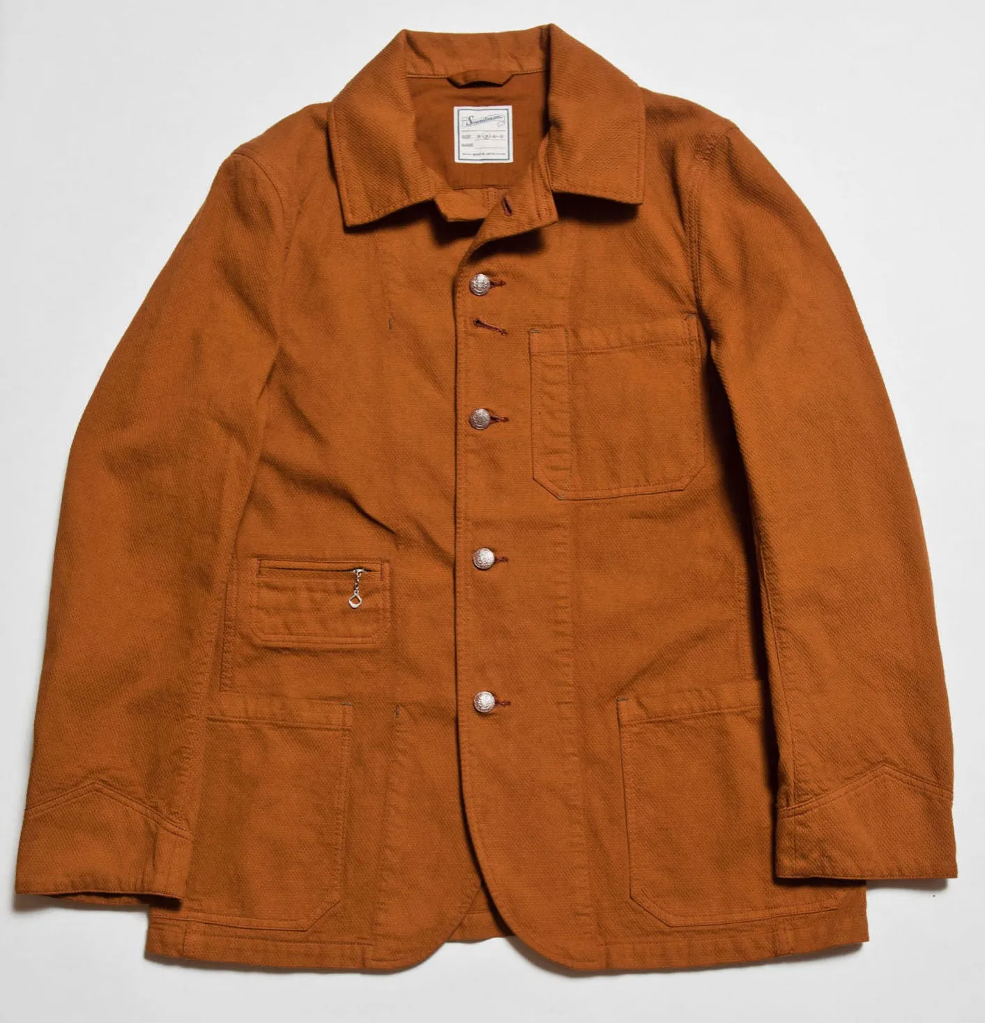 “Birmingham" Cotton Sashiko Coverall Jacket in Brick Overdye