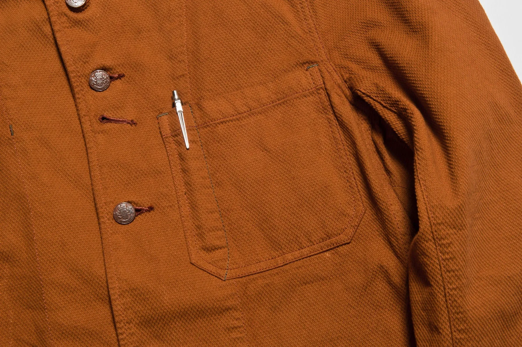 “Birmingham" Cotton Sashiko Coverall Jacket in Brick Overdye