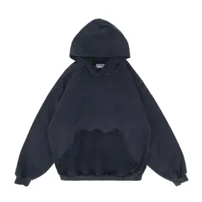 Black Casual Destroyed Washed Hoodie