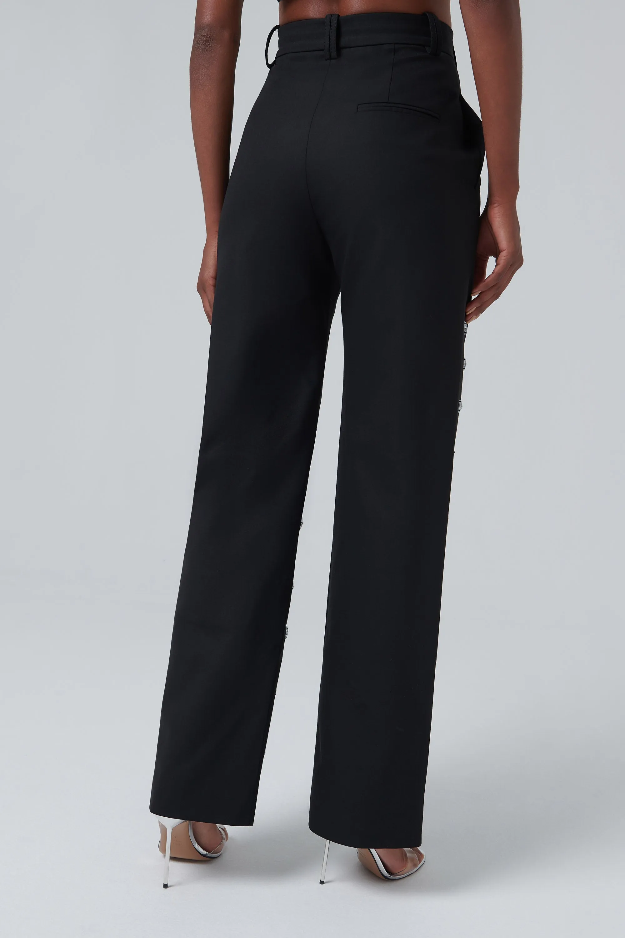 Black Embellished High-Waisted Pants