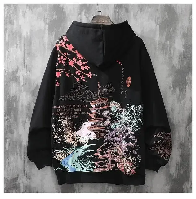 Black White Tops Anime Graphic Essentials Hoodies Streetwear