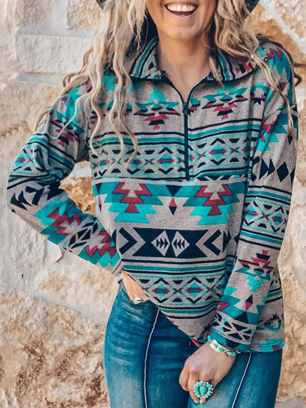 Bohemian Casual Zip-Up Pullover