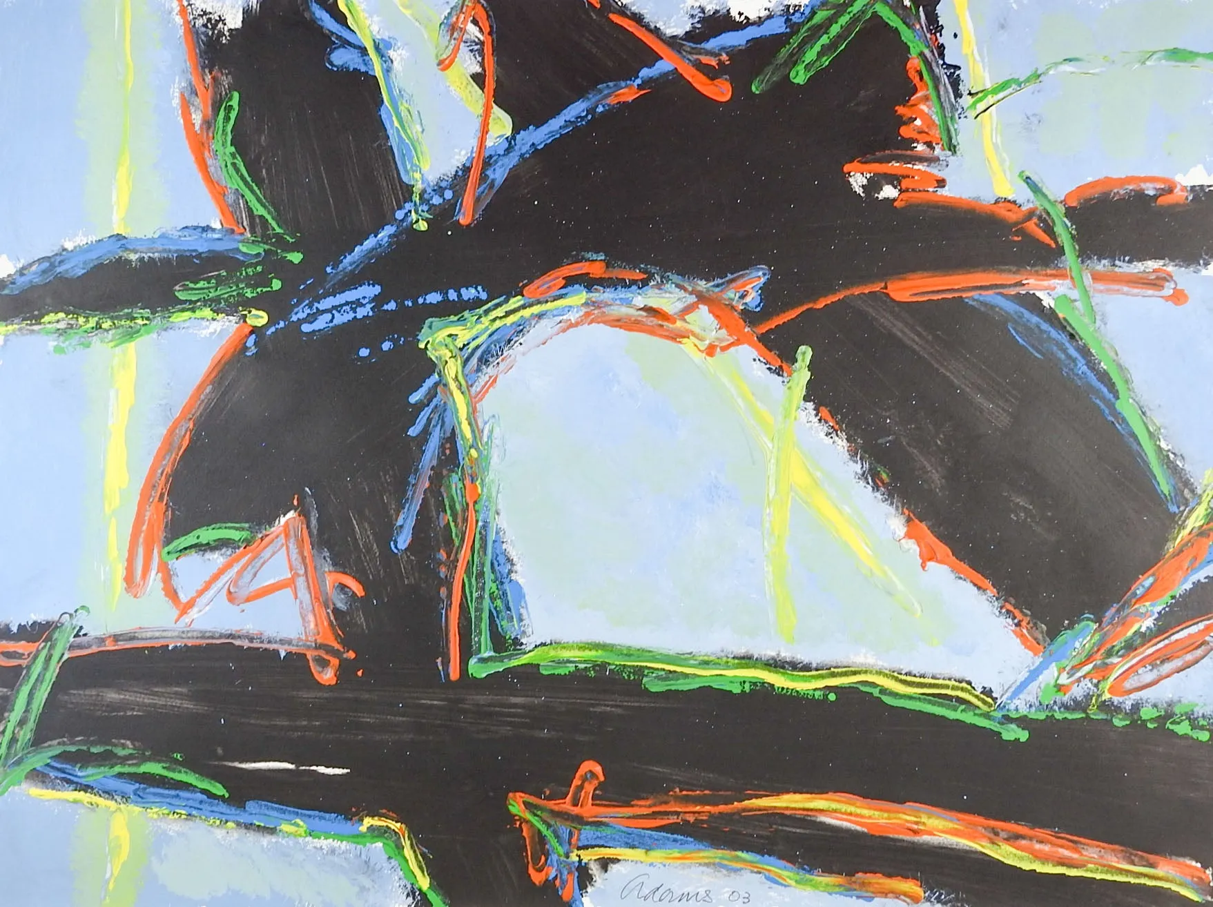 Bold Abstract Black & Blue Painting on Paper