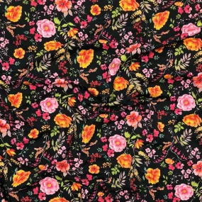 Botanical Floral on Black French Terry Fabric