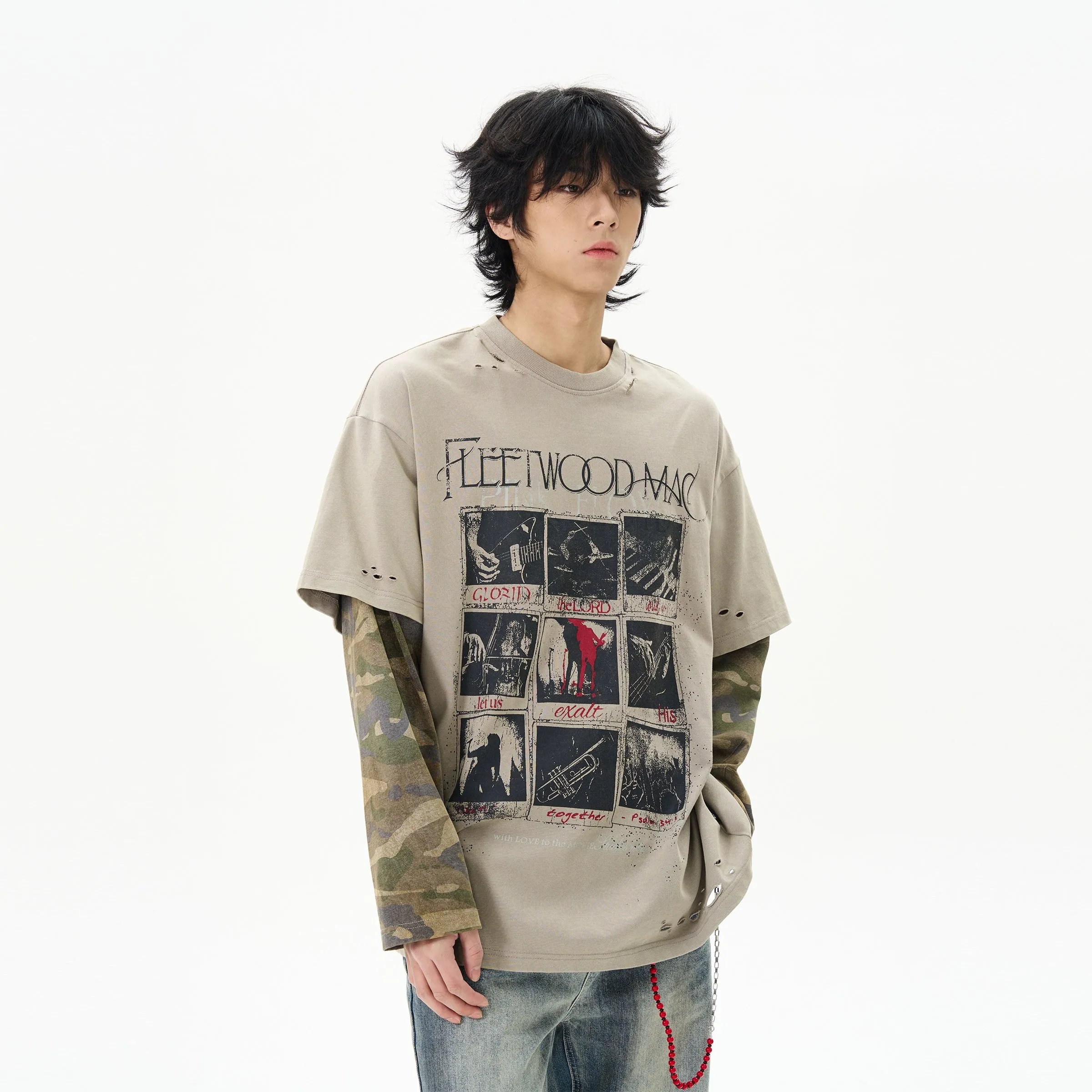 Camouflage Layered Long-Sleeve Pullover