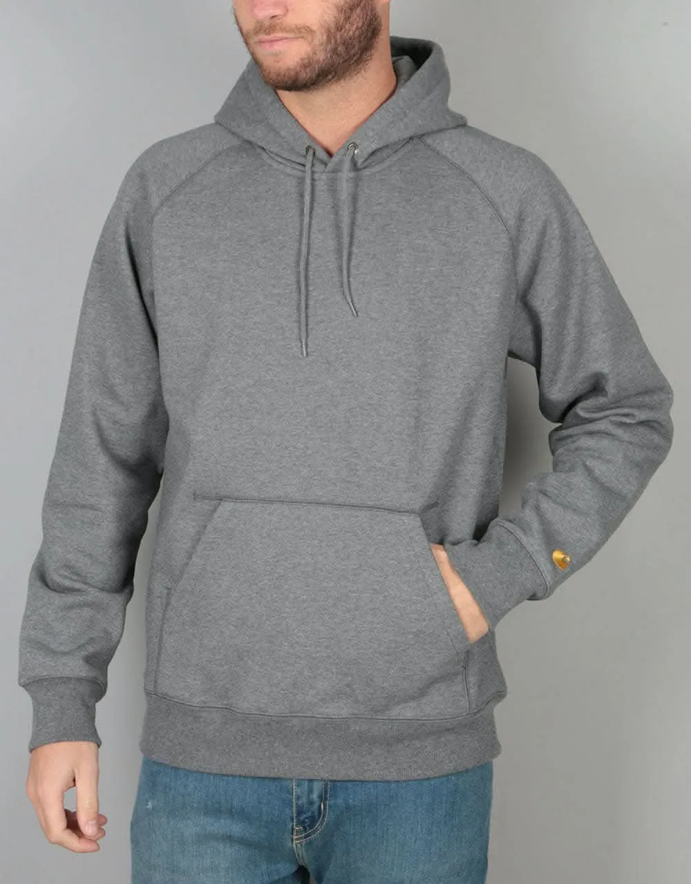 Carhartt WIP Hooded Chase Sweatshirt - Dark Grey Heather/Gold