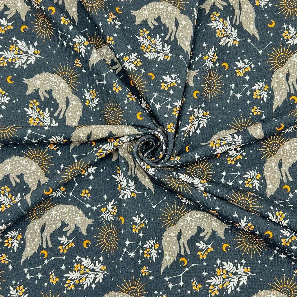 Celestial Wolves French Terry Fabric