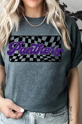 Checkered Panthers Purple Sleeve Relaxed Fit T-Shirt