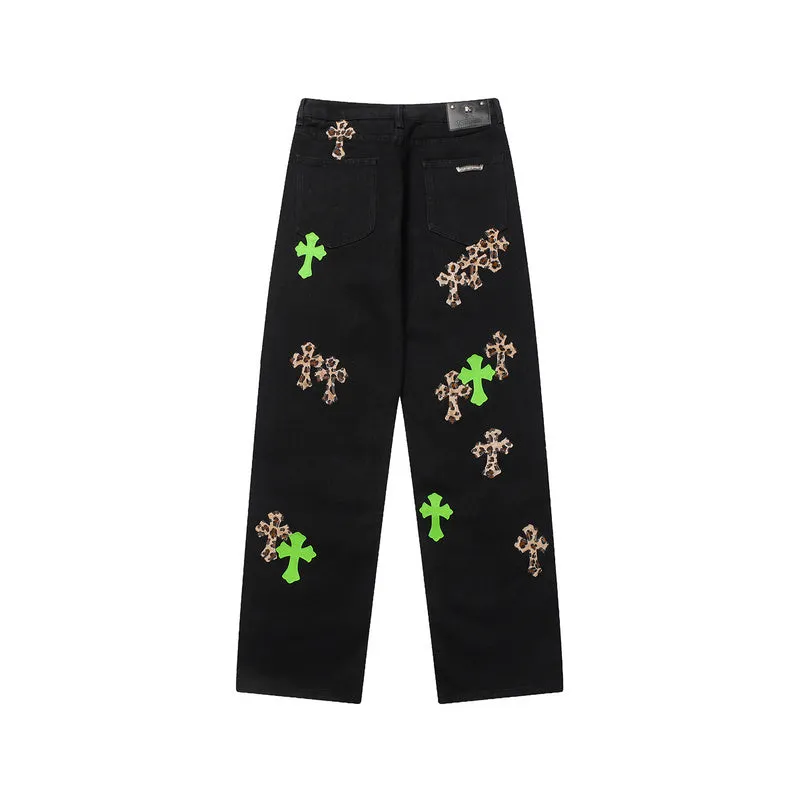 CHROME HEARTS JEANS BLACK GREEN LEOPARD