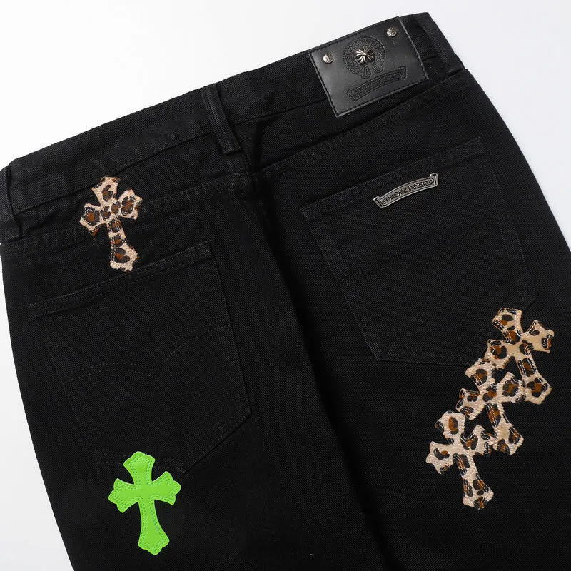 CHROME HEARTS JEANS BLACK GREEN LEOPARD