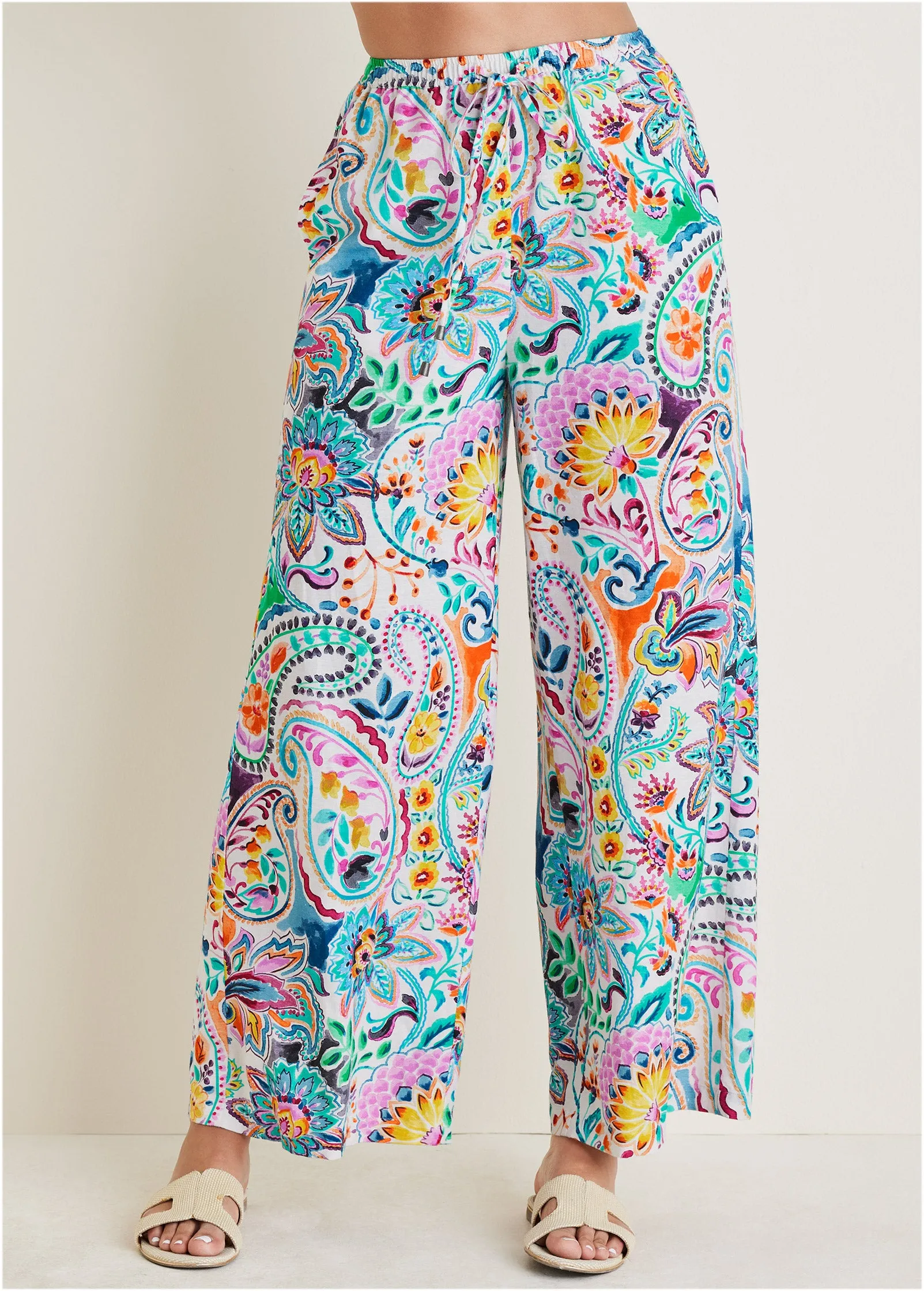 Cotton Linen Wide Leg Pants - Fiesta Floral