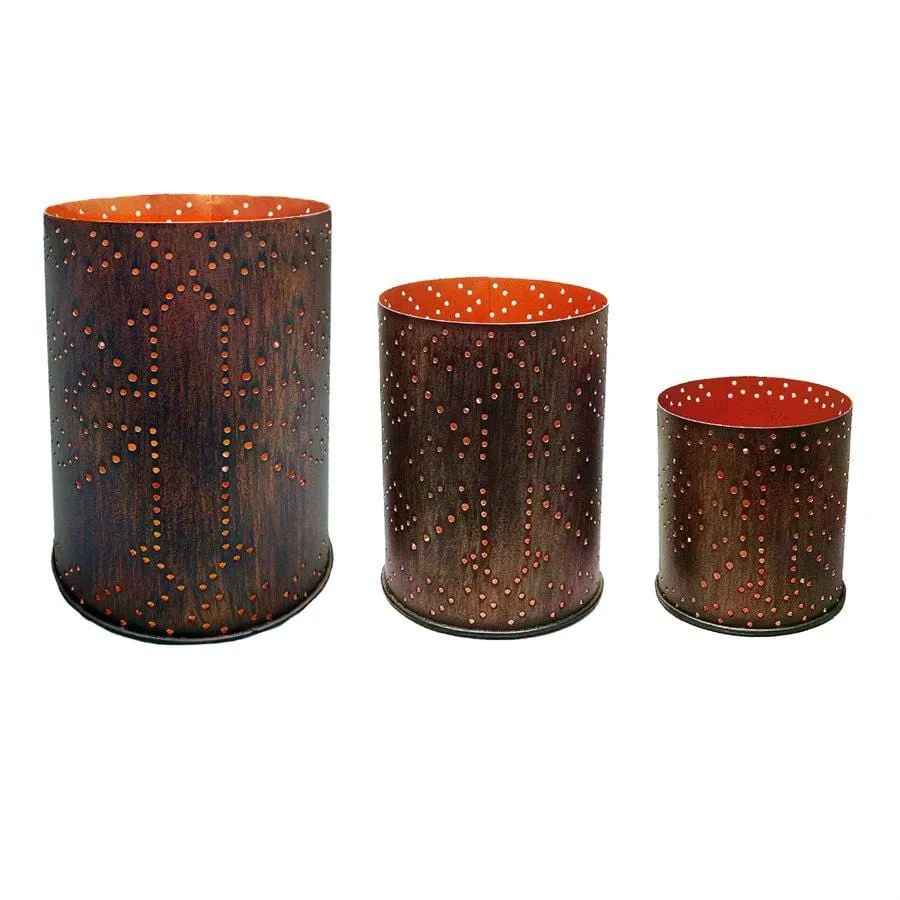 Cross Distressed Metal Cylinder Pillar Candle Holder, Set of 3