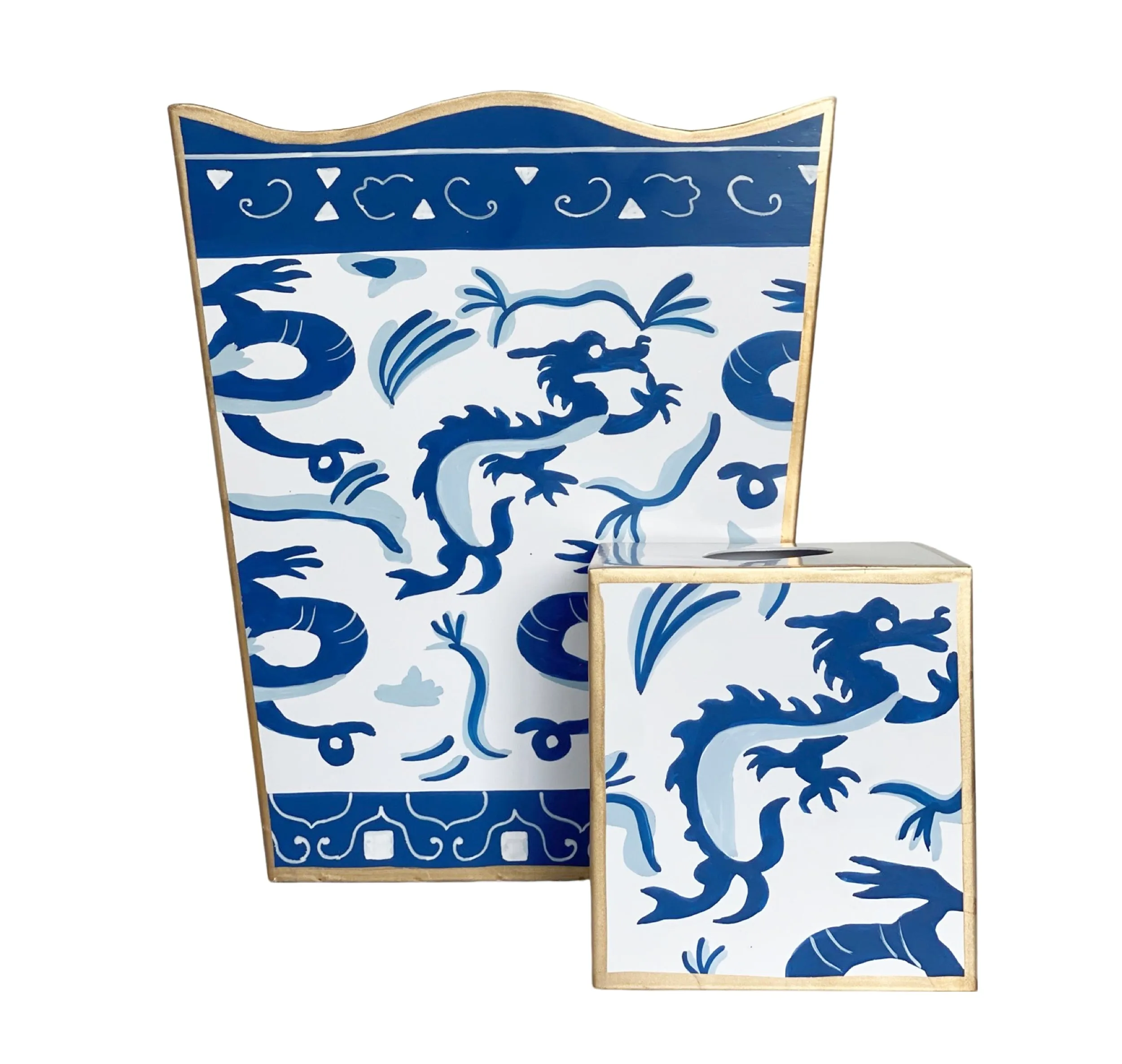 Dana Gibson Wastebasket in Blue Dragon