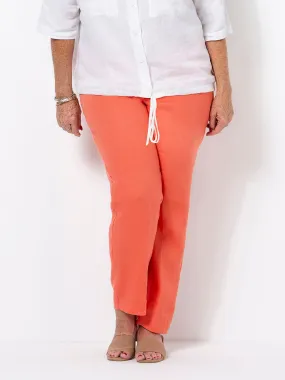 Dark Apricot Slim Leg Linen Pant