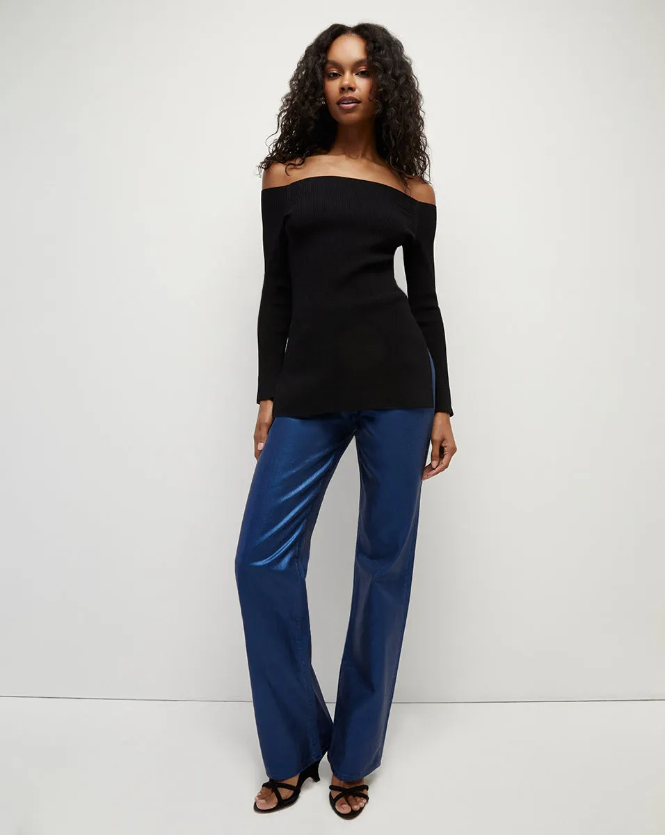 Derick Ribbed Off-Shoulder Pullover