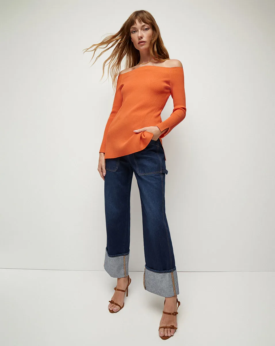 Derick Ribbed Off-Shoulder Pullover