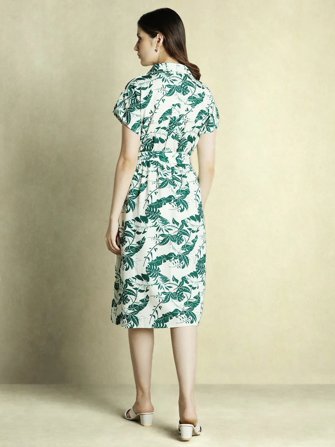 DL Woman Green Floral Print V-Neck Wrap Dress