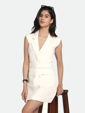 DL Woman V-Neck Regular Fit Solid Off-White Dress