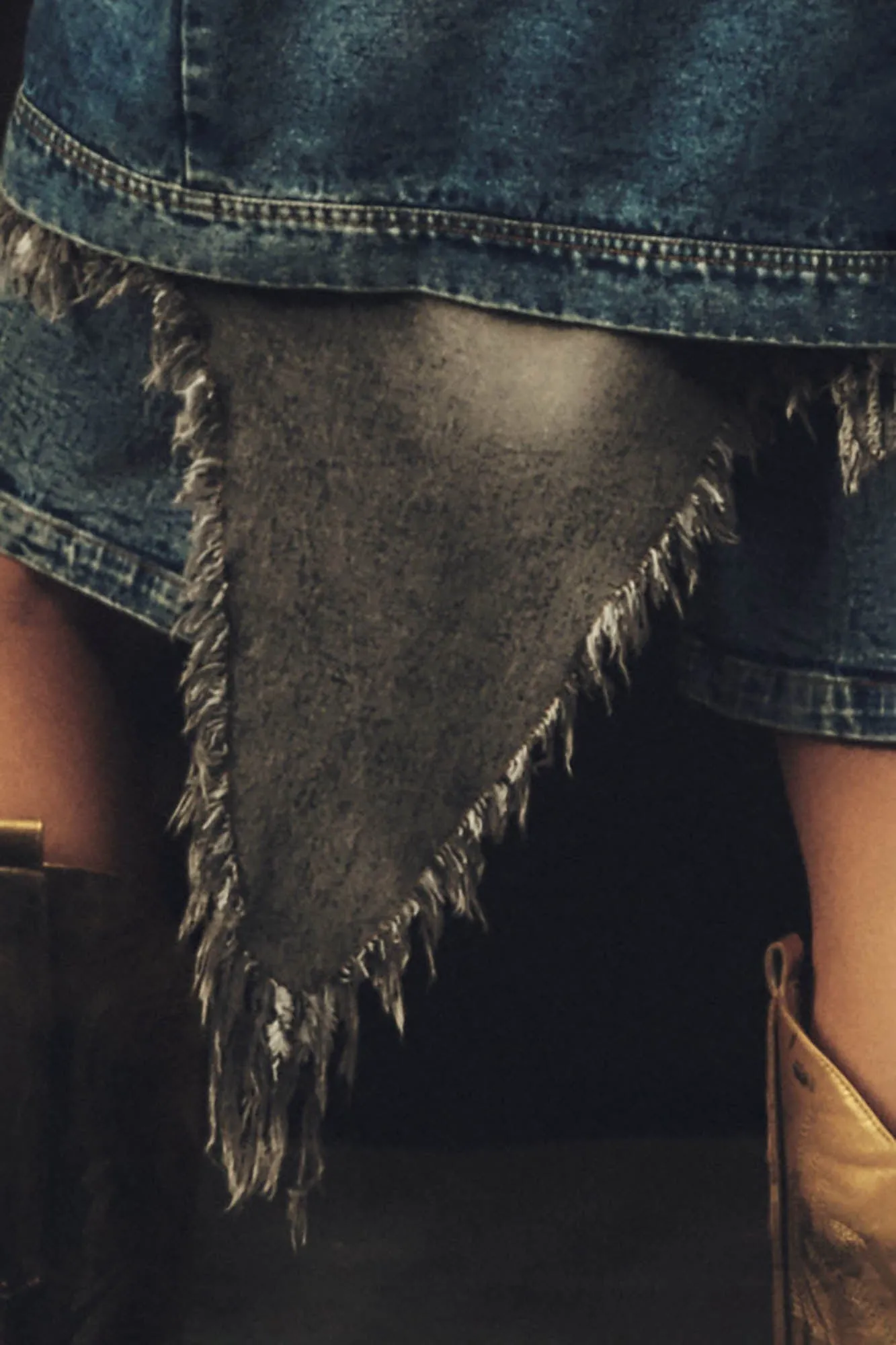 Double Denim Chaps with Distressed Fringe Detail