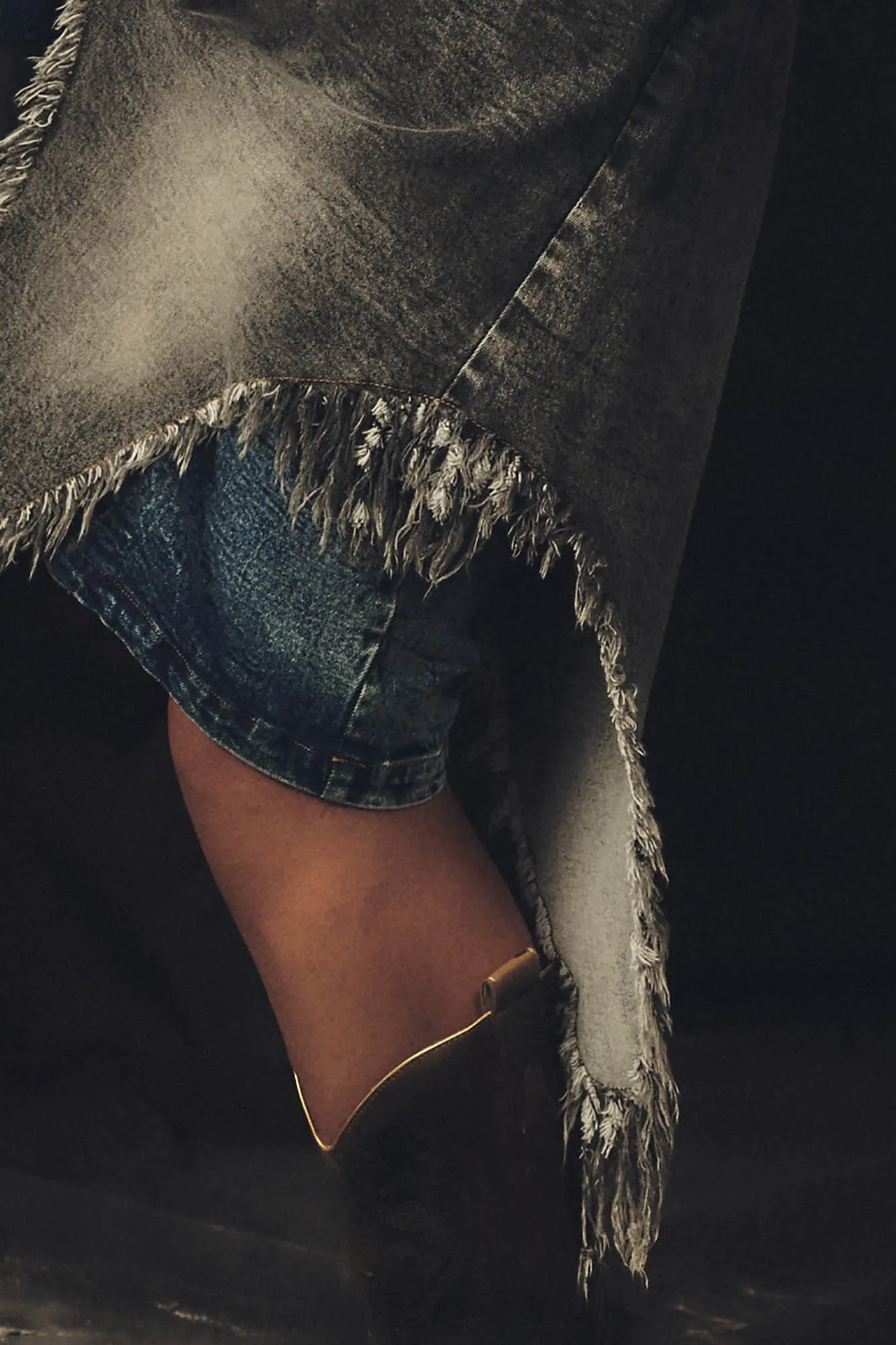 Double Denim Chaps with Distressed Fringe Detail