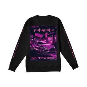 Drifting Car, Dark Black Crewneck Sweatshirt