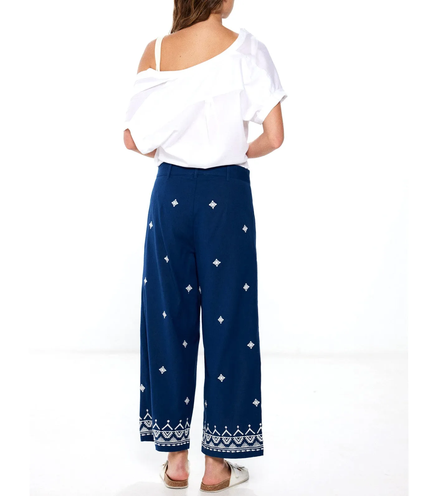 Embroidered Cotton Linen Pants