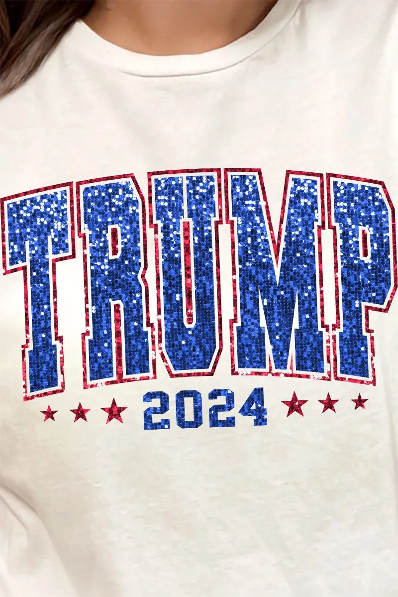 Faux Sequin Trump 2024 Transfer Short Sleeve Relaxed Fit T-Shirt