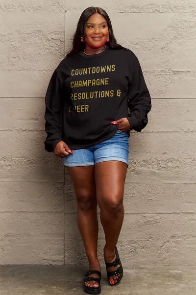 Full Size COUNTDOWNS CHAMPAGNE RESOLUTIONS & CHEER Round Neck Sweatshirt