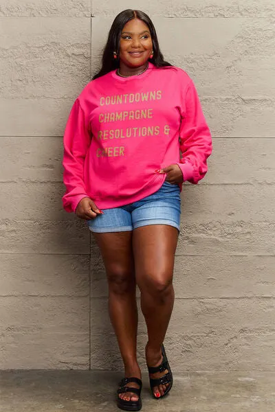 Full Size COUNTDOWNS CHAMPAGNE RESOLUTIONS & CHEER Round Neck Sweatshirt