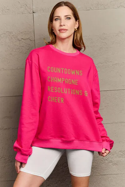 Full Size COUNTDOWNS CHAMPAGNE RESOLUTIONS & CHEER Round Neck Sweatshirt