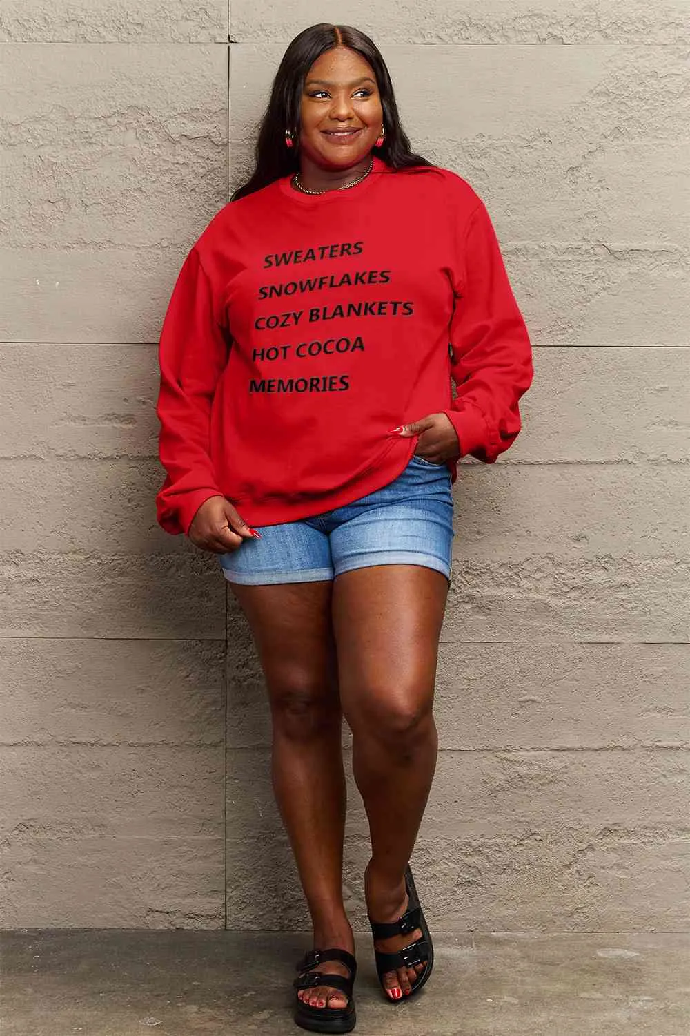 Full Size Letter Graphic Round Neck Sweatshirt