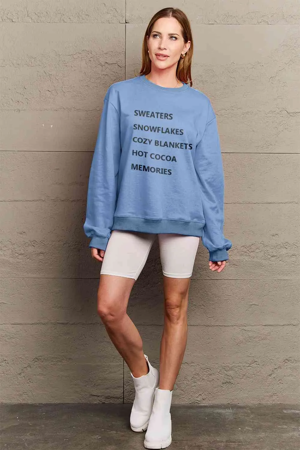 Full Size Letter Graphic Round Neck Sweatshirt