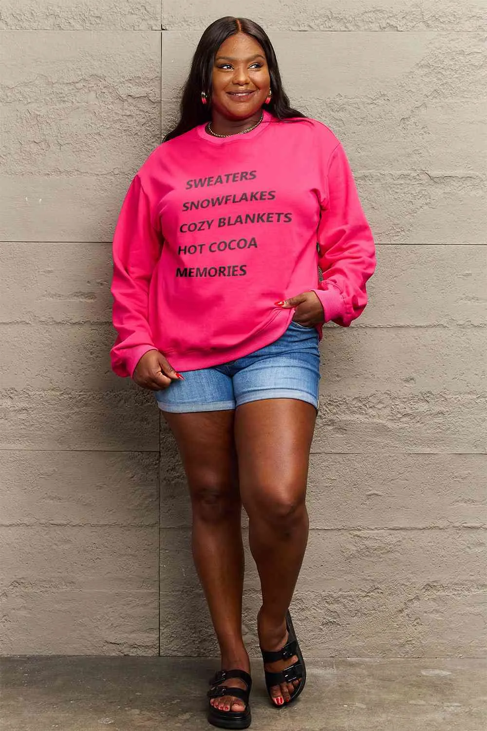 Full Size Letter Graphic Round Neck Sweatshirt