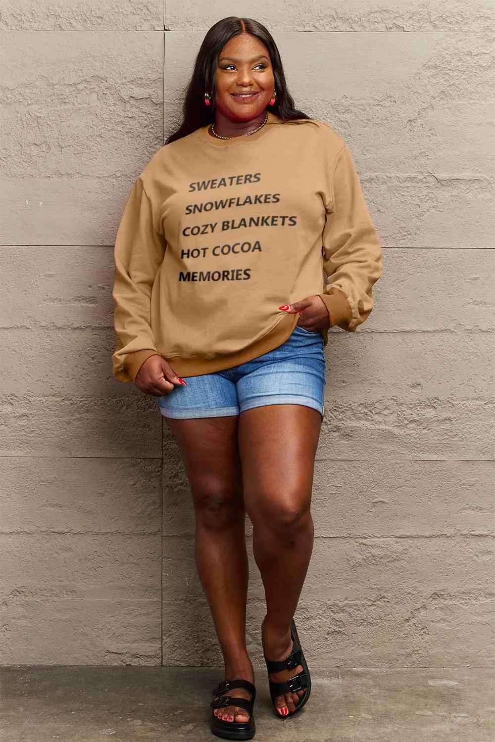 Full Size Letter Graphic Round Neck Sweatshirt