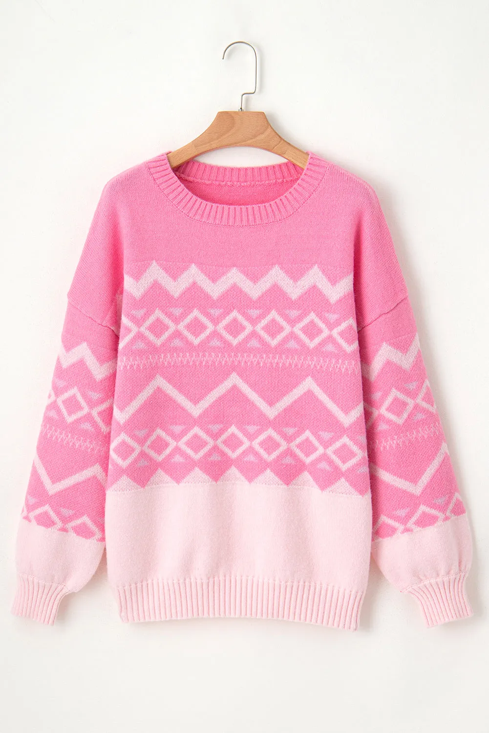 Geometric Drop Shoulder Long Sleeve Sweater