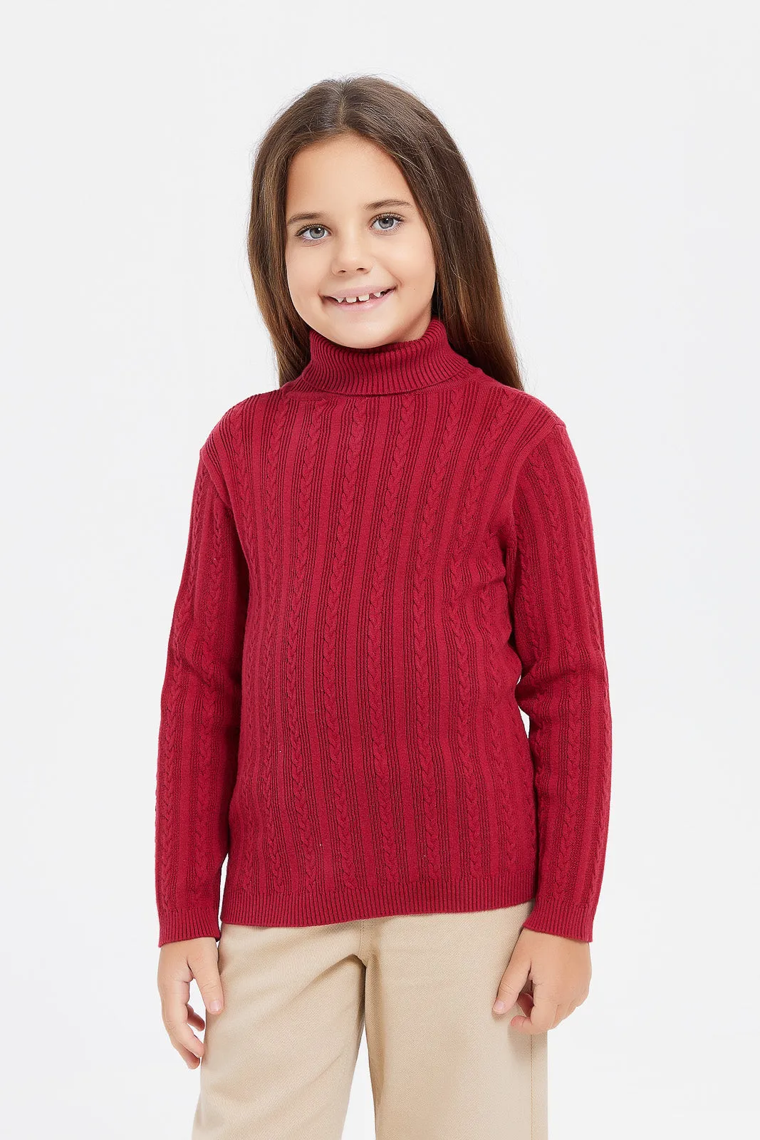 Girls Red High Neck Pullover