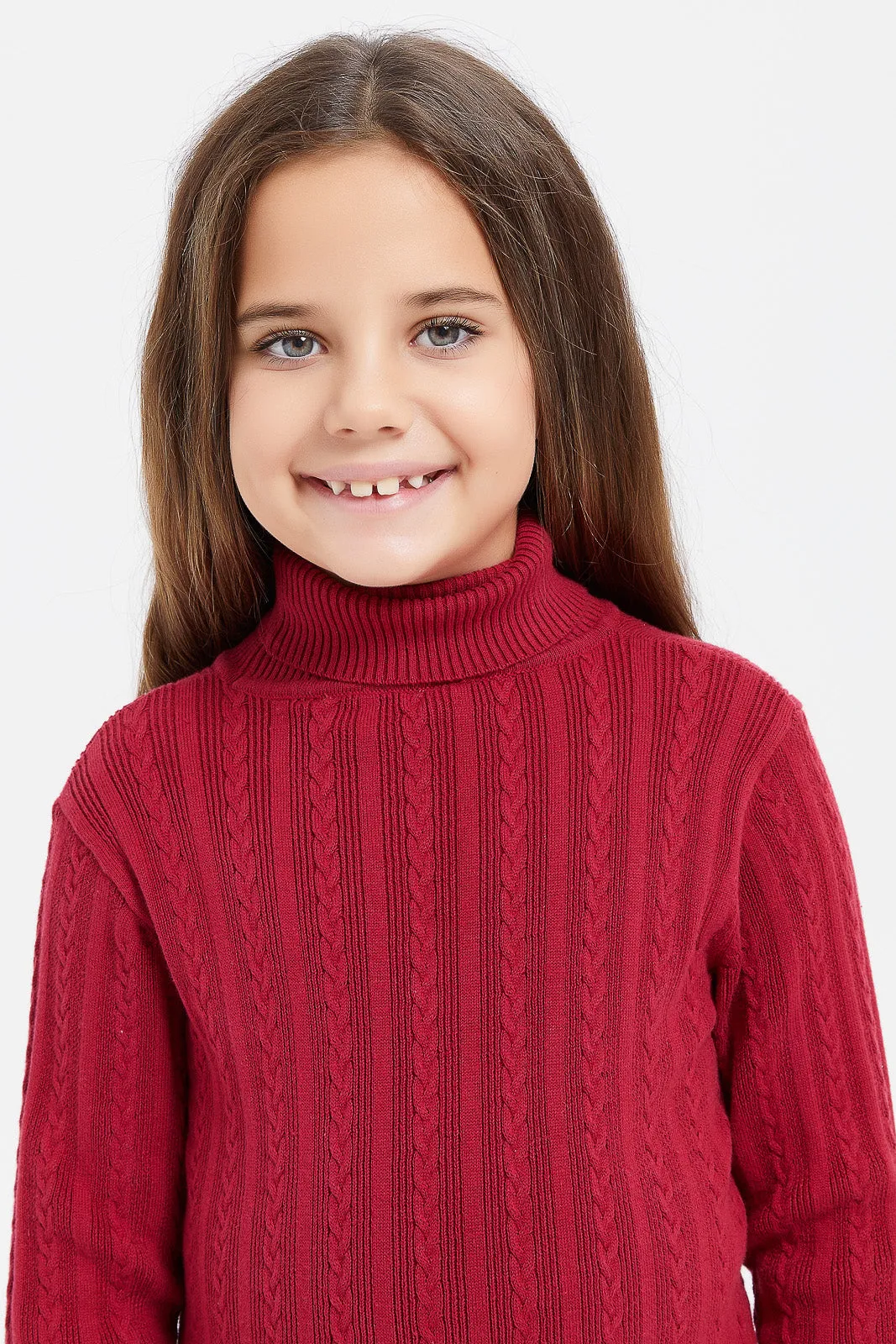 Girls Red High Neck Pullover