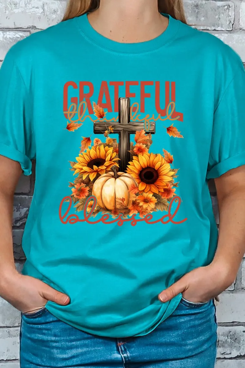 Grateful Thankful Blessed Harvest Short Sleeve Relaxed Fit T-Shirt