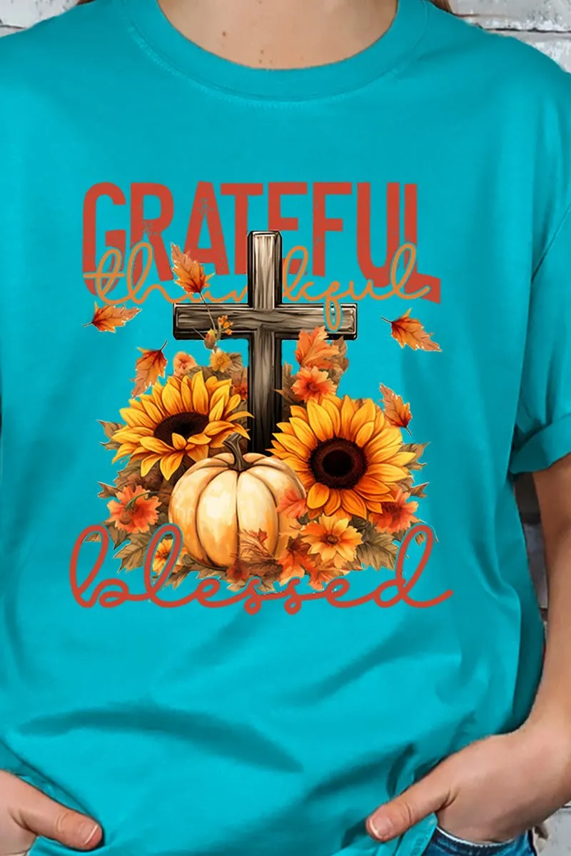 Grateful Thankful Blessed Harvest Short Sleeve Relaxed Fit T-Shirt