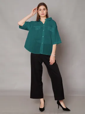 Green Solid Relaxed Fit Shirt